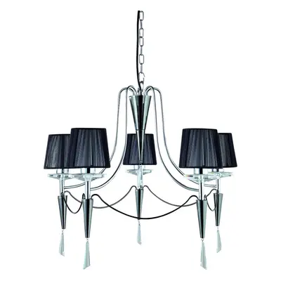 5 Arm Chrome Ceiling Pendant With Black String Shades