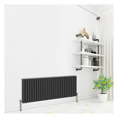 (Horizontal 600x1593mm - Double) NRG Premium Black Radiator Oval Column Designer Central Heating