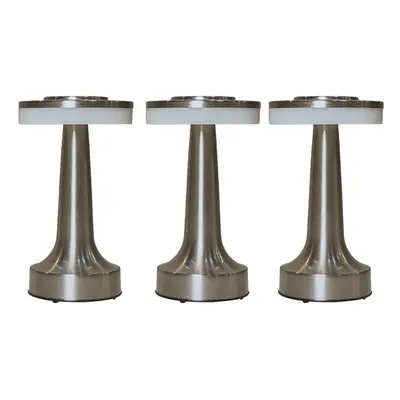 Set of Petite Wireless Portable Outdoor Garden Satin Nickel Dumbbell Touch Table Lamps with an L