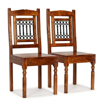 vidaXL 2x Dining Chairs Solid Wood with Honey-coloured Finish Classic Chair