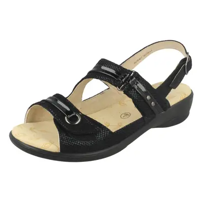 (UK 4.5, Black) Ladies Padders Casual Sandals Patience - E Fit