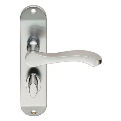 PAIR Scroll Lever Door Handle on Bathroom Backplate x 40mm Satin Chrome