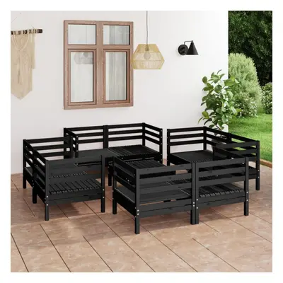 vidaXL Solid Pinewood Garden Lounge Set Piece Black Outdoor Seating Sofa