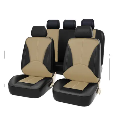 (Beige) Bucket Seat Cover Set Front Rear Universal for Car Sedan Truck SUV PU Leather