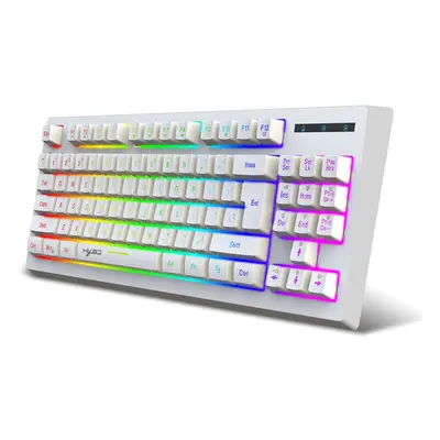 (White) 2.4G Wireless Keyboard Keys Multimedia Function RGB Backlit Rechargeable Keyboard for Co