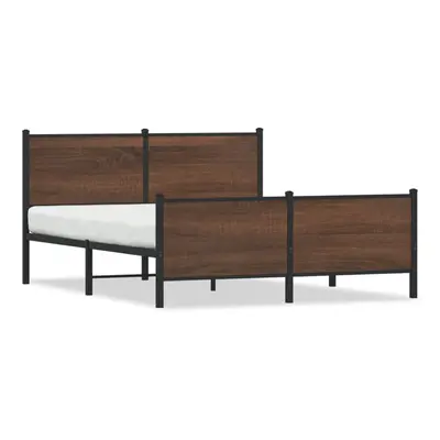 vidaXL Metal Bed Frame with Headboard and Footboard Bed Brown Oak 140x190 cm