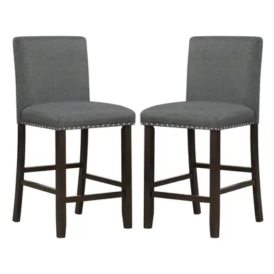 2 pcs Armless Bar Stool Linen Fabric Home Kitchen Counter Height Chair