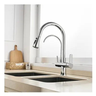 (Light silver) in Kitchen Pull Down Sprayer Rotating Hot and Cold Water Mixer Tap Direct Drinkin