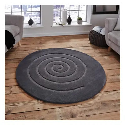 (180x180cm (Circle) ) Spiral Circular Round Wool Rugs in Grey 3D Effect Handmade Mats