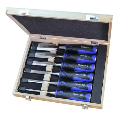 Faithfull FAIWCSGS6WB Soft-Grip Bevel Edge Chisel Set of in Wooden Case