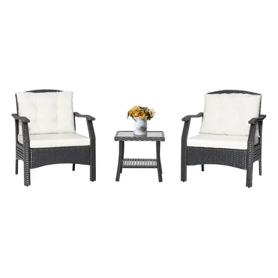 3 PCS Outdoor Rattan Furniture Modern Patio Bistro Conversation Set