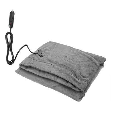 (Grey) 145x100cm 24V Car Electric Blanket Heated Fleece Travel Throw Fleece Cosy Warm Winter