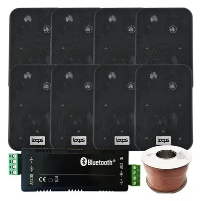 Bar/Restaurant Bluetooth Amplifier Kit 8x Black Wall Speaker Wireless Background