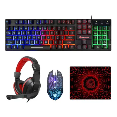 4 IN Keyboard Mouse Headset Mousepad Combo for PC Computer Gamer