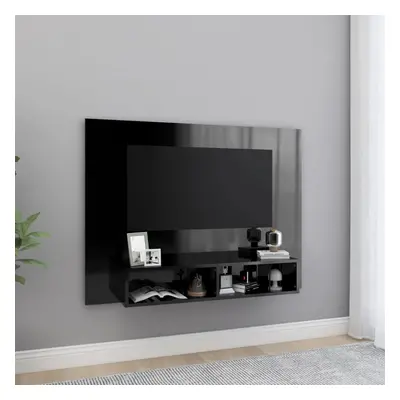 vidaXL Wall TV Cabinet High Gloss Black Chipboard Side Plasma Stereo Cabinet