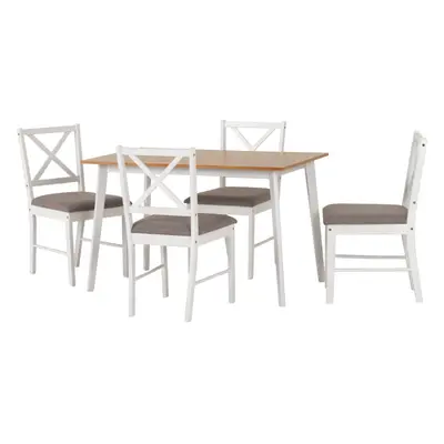 Balfour Dining Set Table and Chairs in White and Oak Effect with Grey Fabric