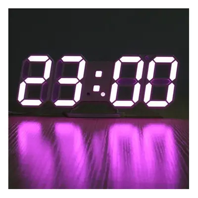 (Pink) 3D LED Digital Wall Clock Alarm Clock USB Stereo Clock Built-In Automatic Light Sensor