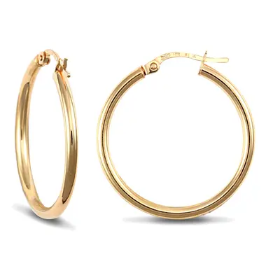 Jewelco London Ladies 9ct Yellow Gold Polished 2mm Hoop Earrings 25mm - JER719C