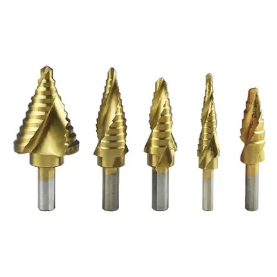 5pcs High Speed Steel Step Drill Bit Set Spiral Groove Round Shank Twist Drills Drilling Tool