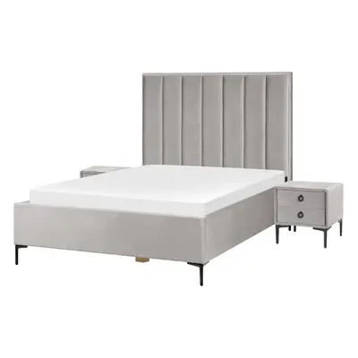 Bedroom Set SEZANNE x cm (EU Double) Velvet Light Grey