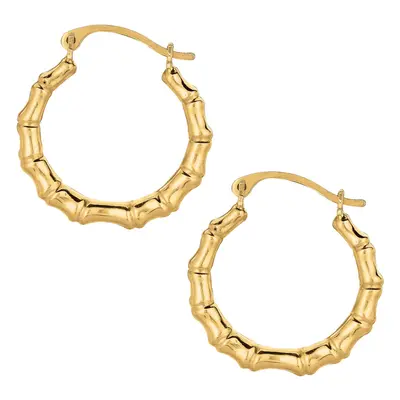 10k Yellow Gold Shiny Bamboo Round Hoop Earrings, Diameter 18mm