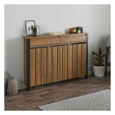 Vale Designs Storage Radiator Cover with Drawers - Wood and Black Medium x 930mm