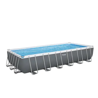 Bestway 24ft x 12ft x 52" Rectangular Power Steel Above Ground Swimming Pool, Sand Filter Pump &