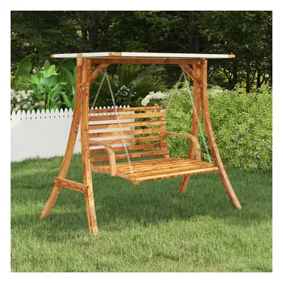 vidaXL Bent Wood Swing Frame with Cream Roof with Teak Finish Bench Chair