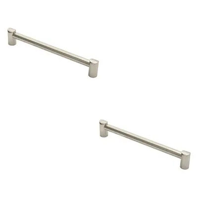 2x Round Tube Pull Handle x 16mm 224mm Fixing Centres Satin Nickel