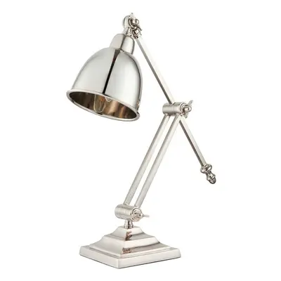 Adjustable Arm Table Lamp Polished Nickel Base Shade Bedside Feature Metal Light