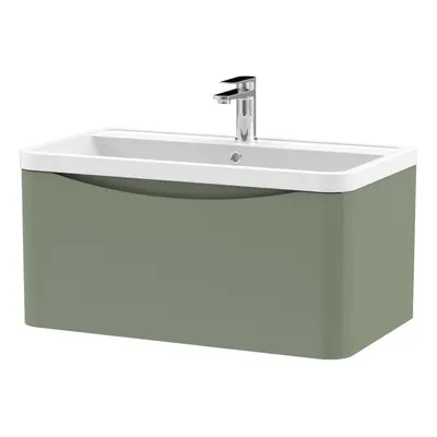 Wall Hung Drawer Vanity Basin Unit with Polymarble Basin, 800mm - Satin Green