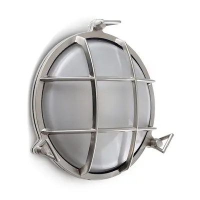 Modern IP64 Rated Round Nautical Design Frosted Lens and Polished Aluminium Metal Outdoor Wall L