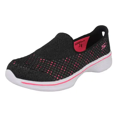 (UK 10.5 Child, Black/Hot Pink (Black)) Girls Skechers Flats With Mesh Detail Go Walk Kindle