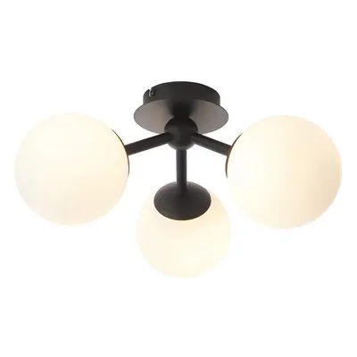 Semi Flush Multi Arm Bathroom Ceiling Light - Matt Black & White Glass - Lamp