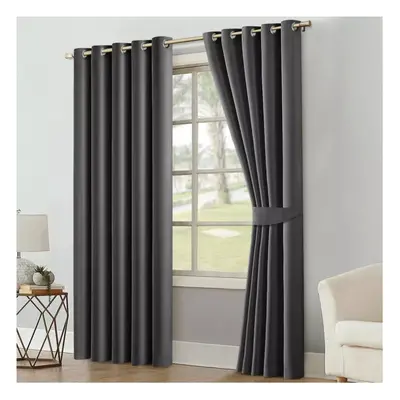 (Dark Grey - Gsm, 90" x 90") Blackout Eyelet Curtains Thermal Ready Made Ring Top