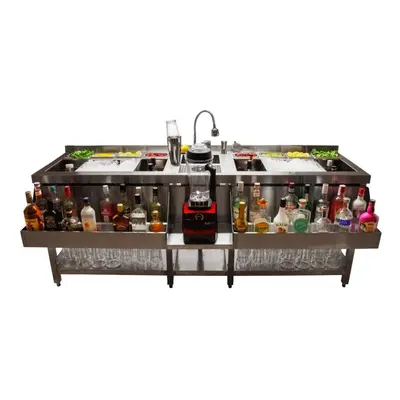 Double Cocktail Bar Station Insulated Ice Well Professional Sink Glass Rinser