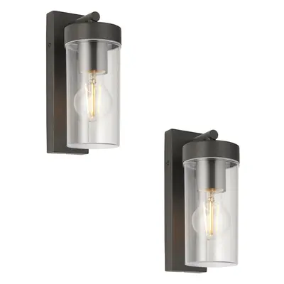 2 PACK Modern Outdoor IP44 Wall Lantern Light - 15W E27 GLS LED - Dimmable