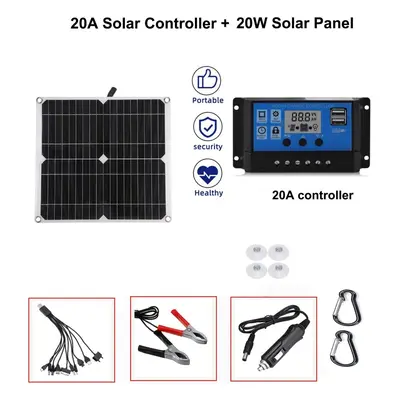 (panel with 20A) 20W Solar Panel USB 5V DC 12V With 10/20/30A Controller Flexible Solar cells fo