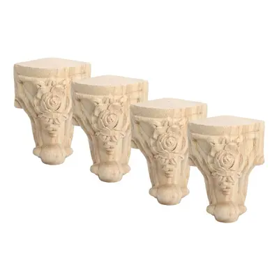 (S) 4Pcs Solid Wood Carved Furniture Foot Leg Support TV Cabinet Couch Sofa European Style