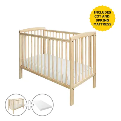 Sydney Natural Compact Space Saver Cot with Spring Mattress | Pine