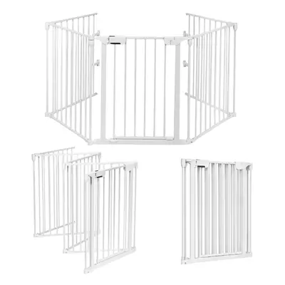 5-Panel Baby Pet Playpen Steel Fireplace Fence W/ Lockable Gate