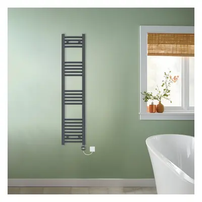 (Anthracite, 1400x300mm) NRG Prefilled Thermostatic Electric Curved Heated Towel Rail Radiator