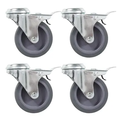 (8 pcs) vidaXL Bolt Hole Swivel Casters with Double Brakes Trolley Wheel Caster TPR