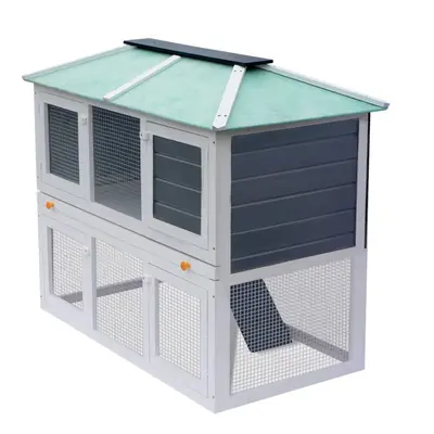 vidaXL Animal Rabbit Cage Double Floor Wood Chicken Mouse Pet Hutch House