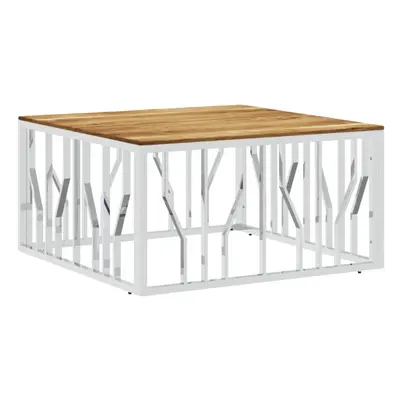 vidaXL Coffee Table Side Table Silver Stainless Steel and Solid Wood Acacia