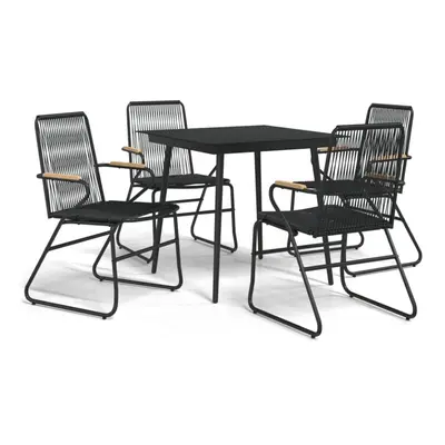 (5 pcs) vidaXL Garden Dining Set Outdoor Table and Chairs Lounge Set Black PVC Rattan