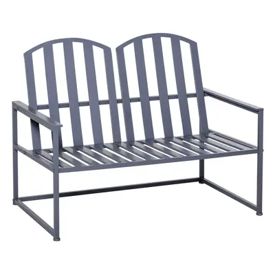 Outsunny Seat Steel Patio Garden Bench Chair Slat Design Backyard Porch, Grey