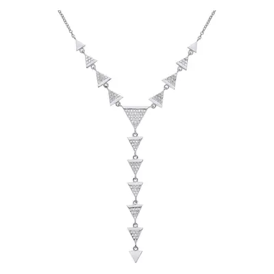 Jewelco London Ladies Rhodium Plated Sterling Silver CZ Triangle Pizza Slice Lariat Necklace + i