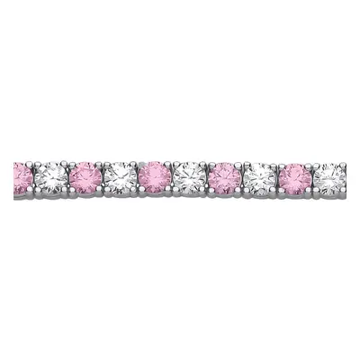 Jewelco London Ladies Rhodium Plated Sterling Silver Pink CZ Claw Eternity Line Tennis Bracelet 