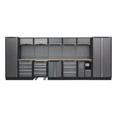 All-in-One 4.9m Garage Storage System - Modular Units - Pressed Wood Worktop